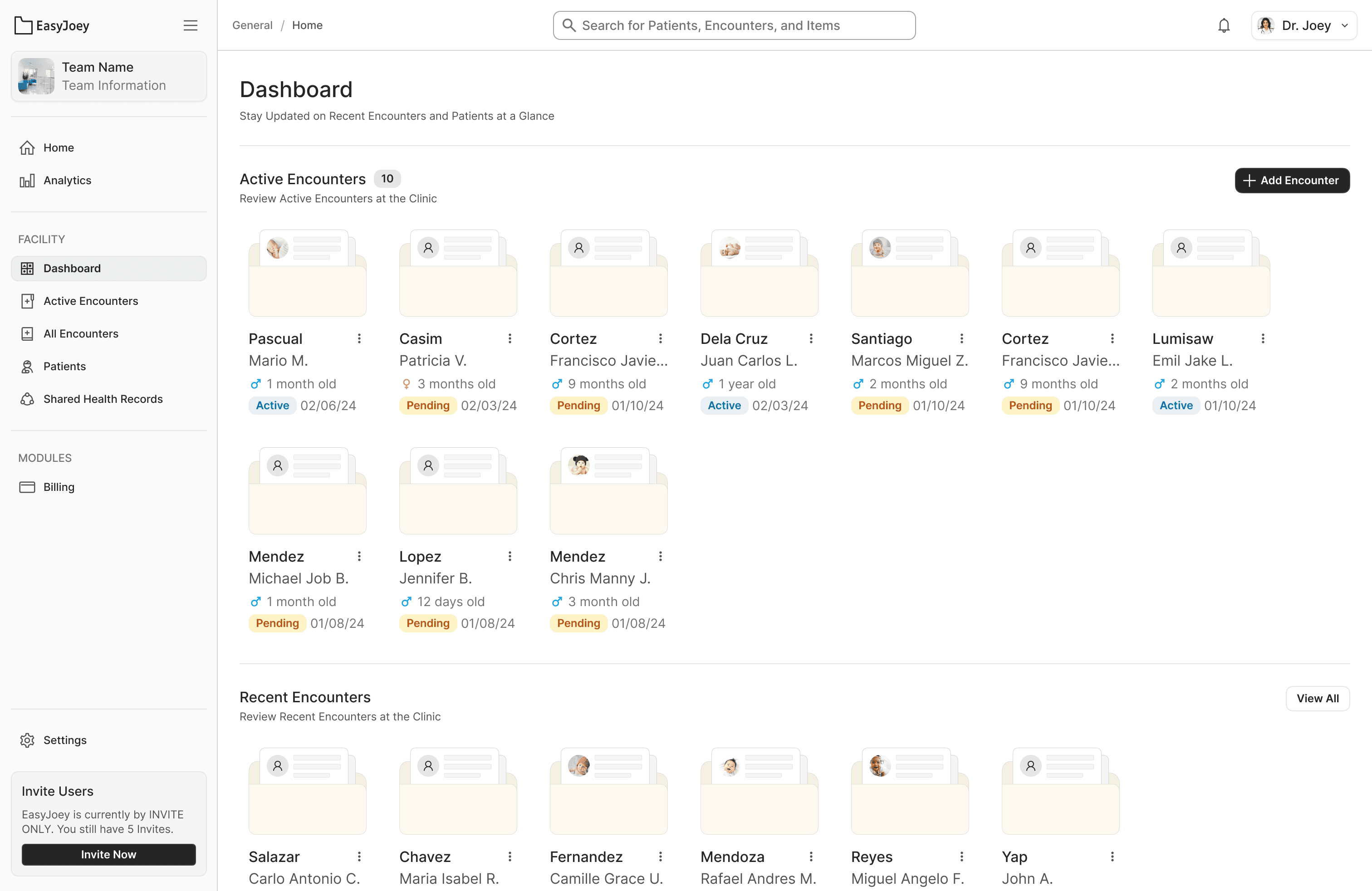 EasyJoey Dashboard - Your clinic's command center